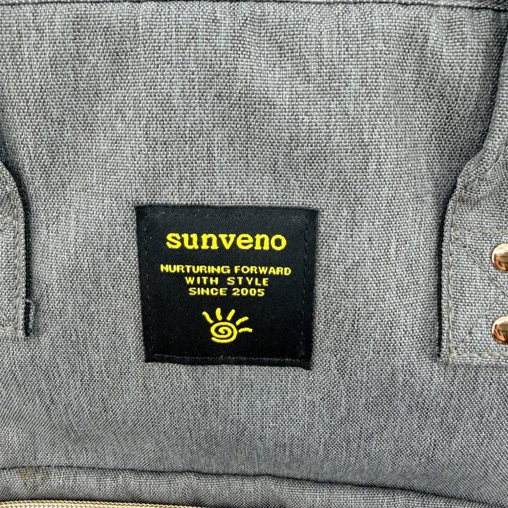 Sunveno Diaper Bag Backpack Grey Heather USB Charging Port Travel Baby Bag